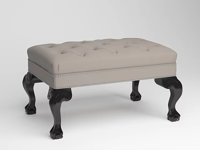 Beige Tufted Ottoman Bench With Black Carved Legs And Soft Upholstery 3d model