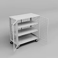 White Metal Grid Decorative Display Cart With Multi Shelf And Wheels For Ornament Arrangement