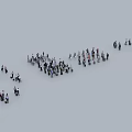Group of People with Bags Standing in Various Formations in Open Space