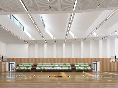 Modern Basketball Gymnasium Interior With Seating Court Lights And Skylights 3d model