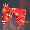 Red Event Archway With Dragon Decoration 2024 Lanterns And Traditional Patterns 3d model
