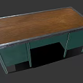 Sturdy Green Drawer Wooden Desk With Brown Top And Metal Handles