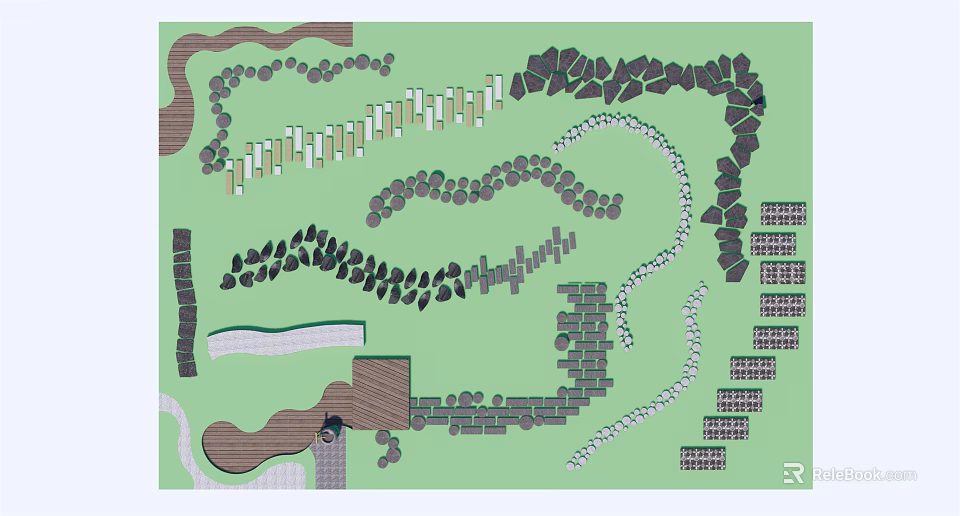 Stepping Stones Path Design In Garden Landscape With Natural Stone Layout And Green Plants 3d model 