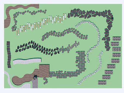 Stepping Stones Path Design In Garden Landscape With Natural Stone Layout And Green Plants 3d model