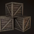 Three Stacked Wooden Crates with Sturdy Crossed Planks and Rustic Design