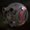 Advanced Spherical Cosmic Probe With Red Black Exterior And Multiple Sensors