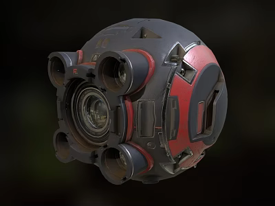 Advanced Spherical Cosmic Probe With Red Black Exterior And Multiple Sensors 3d model