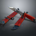 Sharp Tactical Knife With Red Handle And Metal Sheath Design Features