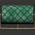 Elegant Vintage Lighting Combination With Green Scalloped Glass Shade And Gold Metal Base