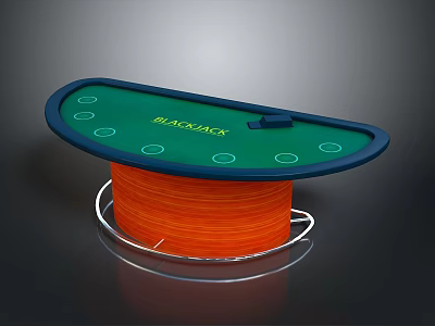 Blackjack Text Green Top Entertainment Table With Circular Chip Holders And Orange Spiral Base 3d model