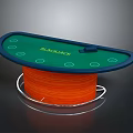 Blackjack Text Green Top Entertainment Table With Circular Chip Holders And Orange Spiral Base