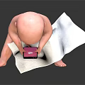 Baby Wearing Blue Mask Sitting On Floor With Black Phone And White Towel