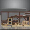 Miniature Bedroom Interior With Wooden Bunk Bed Desk Stairs And Window Frame