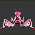 Pink Mantis Figurine With Long Antennae Transparent Wings And Reflective Surface