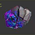Abstract Geometric Sculpture With Colorful Iridescent Transparent Sections And Silver Metallic Surface