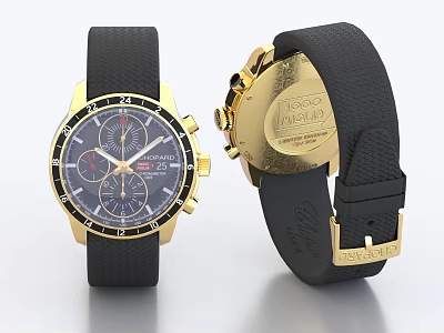 Luxury Chronograph Wrist Watch With Gold Bezel And Black Strap 3d model