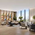 Modern Hotel Lobby Interior With Curved Arches Pendant Lights And Green Plants