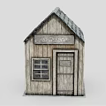 Rustic Wooden Cabin Shop With Gray Tile Roof Windows Door And Shot Shop Sign