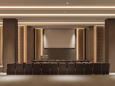 Luxurious Conference Room Interior With Seats Projection Screen And Decorative Walls 3d model