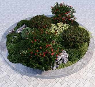 Flower bed stone combination of flowers and trees 3d model