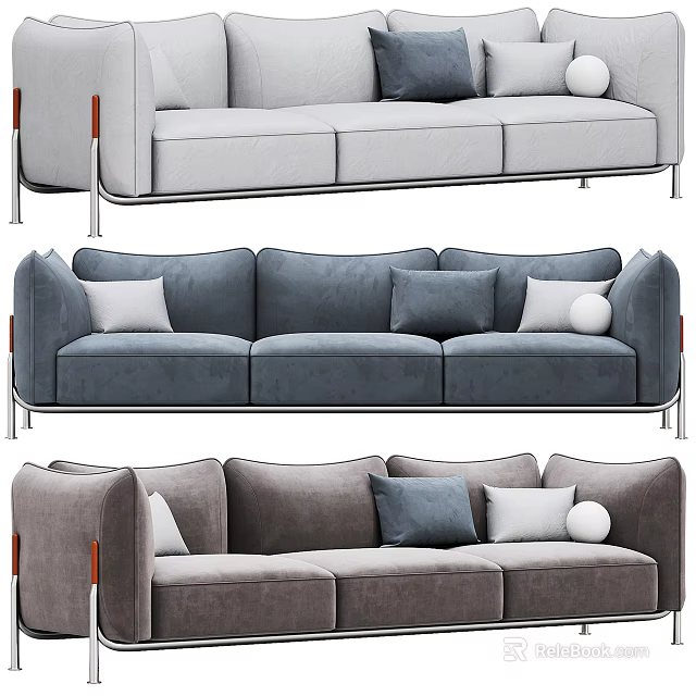 Modern Three Seater Sofa With Comfortable Cushions And Metal Leg Design 3d model 
