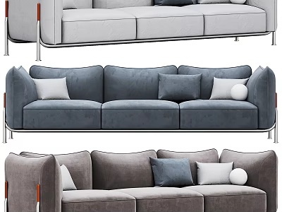 Modern Three Seater Sofa With Comfortable Cushions And Metal Leg Design 3d model