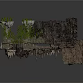 Natural Rocky Terrain 3D Model With Moss Covered Stones And Green Plants