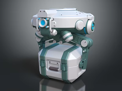 Modern Robotic Device With Mechanical Arms Blue Lenses And Storage Case Base 3d model