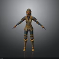 Woman In Blue And Yellow Warrior Armor With Helmet Standing Pose