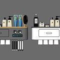 Bathroom Accessories Organizer with Shampoo Toothpaste and Toilet Paper on Grey White Wall Racks