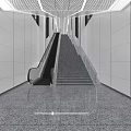 Modern Escalator Hallway With Staircase People Walking White Walls And Gray Flooring