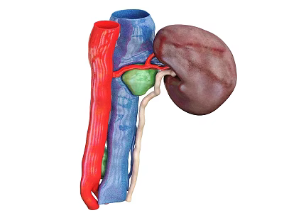 3D Illustration of Abdominal Organs Showing Kidney Blood Vessels and Ureter Structure 3d model