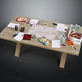 Cluttered Wooden Office Desk With Papers Pens Map Snack Bags And Documents