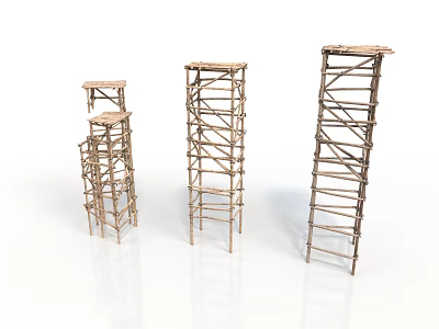 Construction Scaffolding Structures With Three Different Heights And Metal Frames 3d model