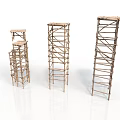 Construction Scaffolding Structures With Three Different Heights And Metal Frames