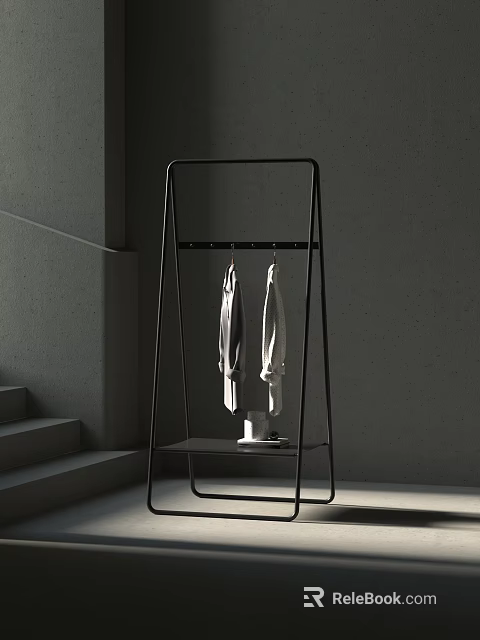 Minimalist Modern Hanger With Clothes And Shelf In Room 3d model 