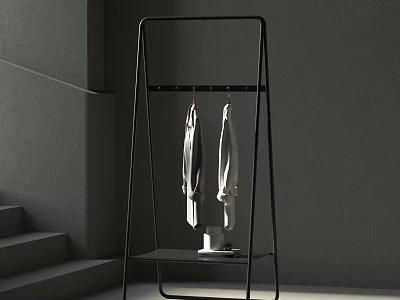 Minimalist Modern Hanger With Clothes And Shelf In Room 3d model