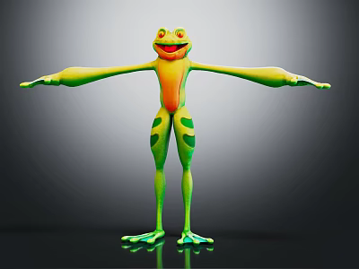 Frog Character With Green And Yellow Body Green Spots Open Arms Smiling Expression 3d model