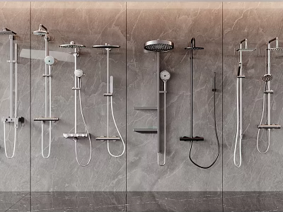 Modern Shower Heads Collection with Various Styles Black and Silver on Wall for Bathroom Fixtures 3d model