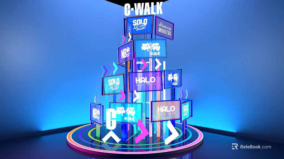 C-WALK Themed Guiding Signage Featuring Neon HALO SOLID HYPE Signs And Arrows 3d model 