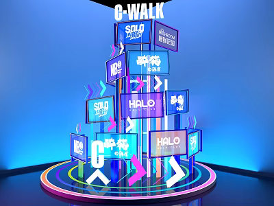 C-WALK Themed Guiding Signage Featuring Neon HALO SOLID HYPE Signs And Arrows 3d model