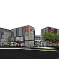 Modern Commercial Street With Contemporary Buildings Tree Lined Storefronts And Pedestrian Areas