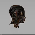 Intricate Mechanical Head Structure With Internal Electronic Components And Tech Gear