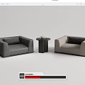 Casual Sofa Set with Gray Beige Brown Cushions and Small Round Table 3d model