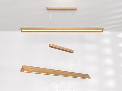 Long Strip Wooden Pendant Lights With Modern Design Hanging From Ceiling 3d model