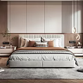 Modern Elegant Bedroom Interior With Upholstered Headboard Nightstands Wooden Floor And Large Windows
