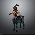 Mythical Centaur Warrior Wearing Armor with Red Plume Helmet and Blue Horse Body