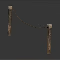 Two Simple Wooden Posts Connected by Ropes as Decorative Household Item 3d model