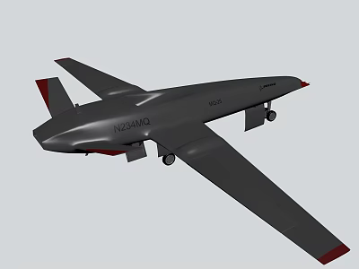 Gray Unmanned Fighter Jet With Long Wings Red Tail And Serial Number N234MQ 3d model