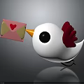 Cute White Bird with Red Wings and Orange Beak Holding Pink Envelope with Red Heart